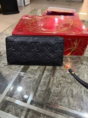 Louis Vuitton Black Embossed Monogram Zip Wallet with Wristlet
